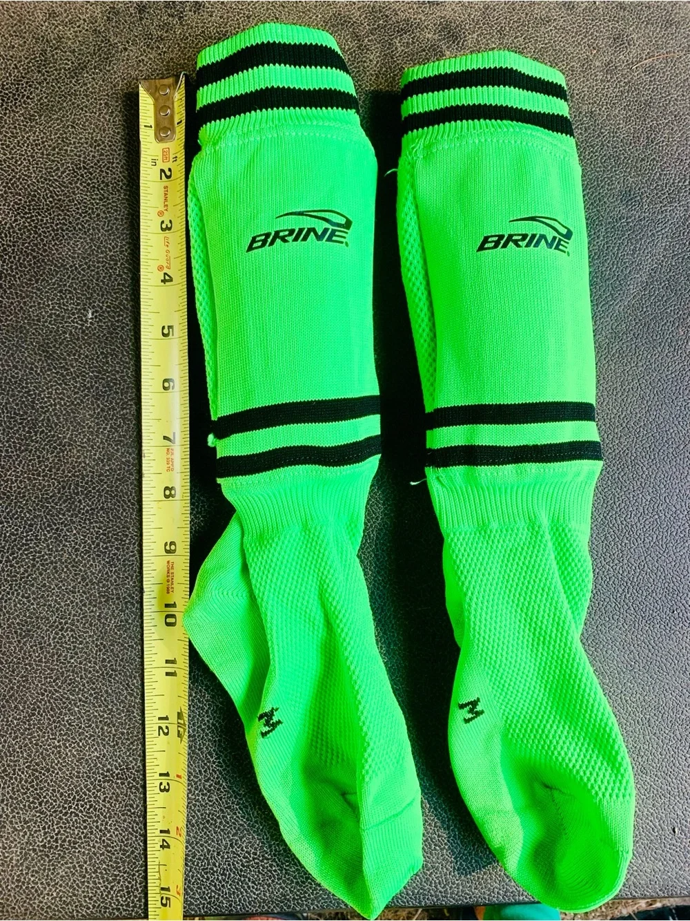 Men's Shin guard High-Visibility Green Athletic Socks with Black Stripes